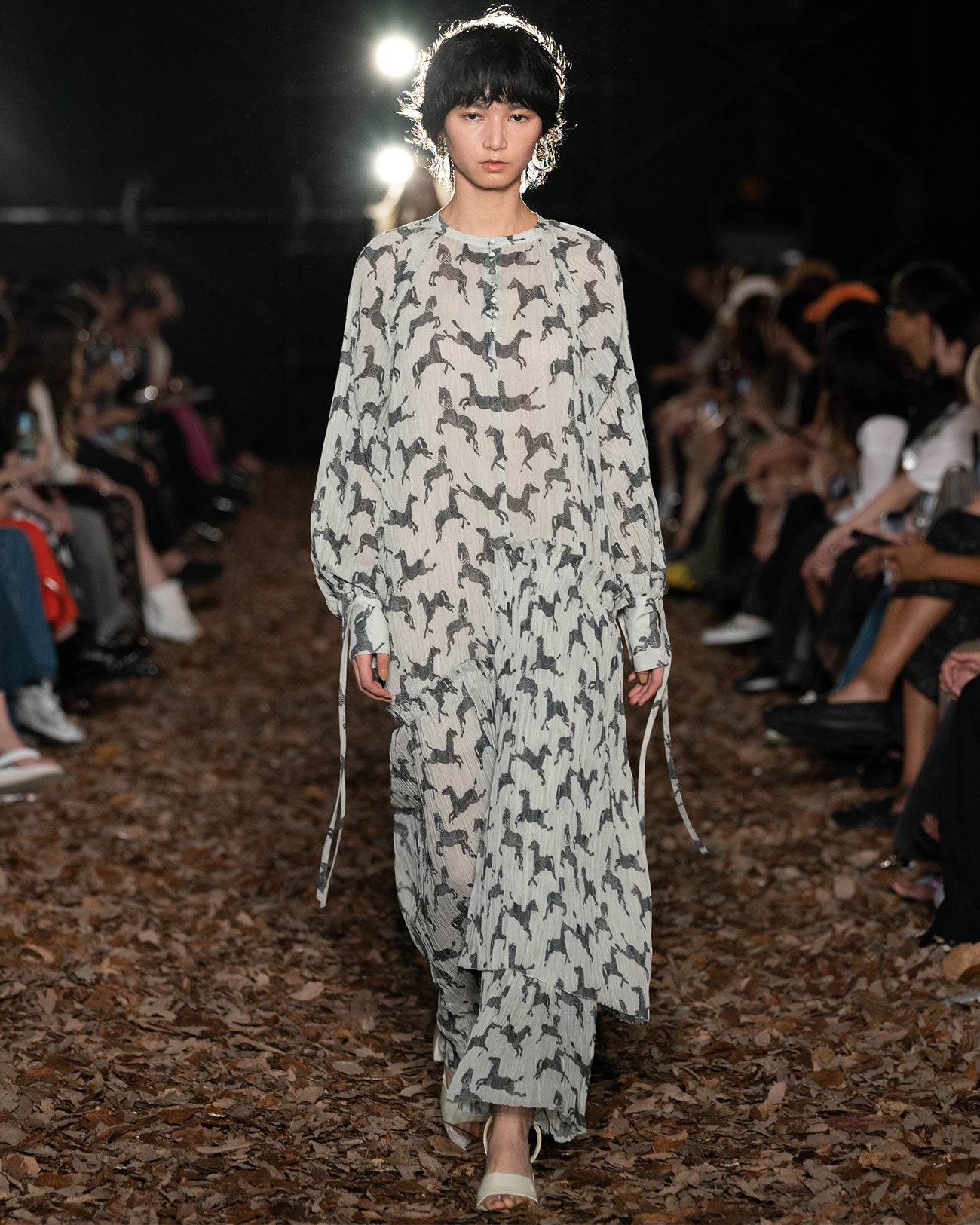 horse print pleats dress