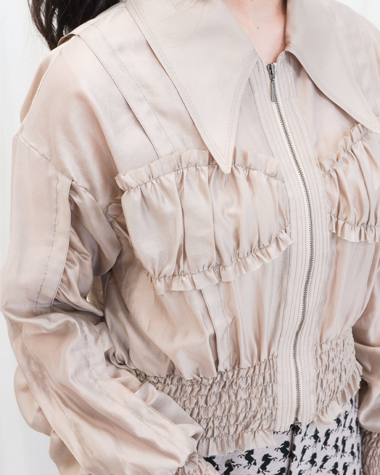 sheer shirring blouson