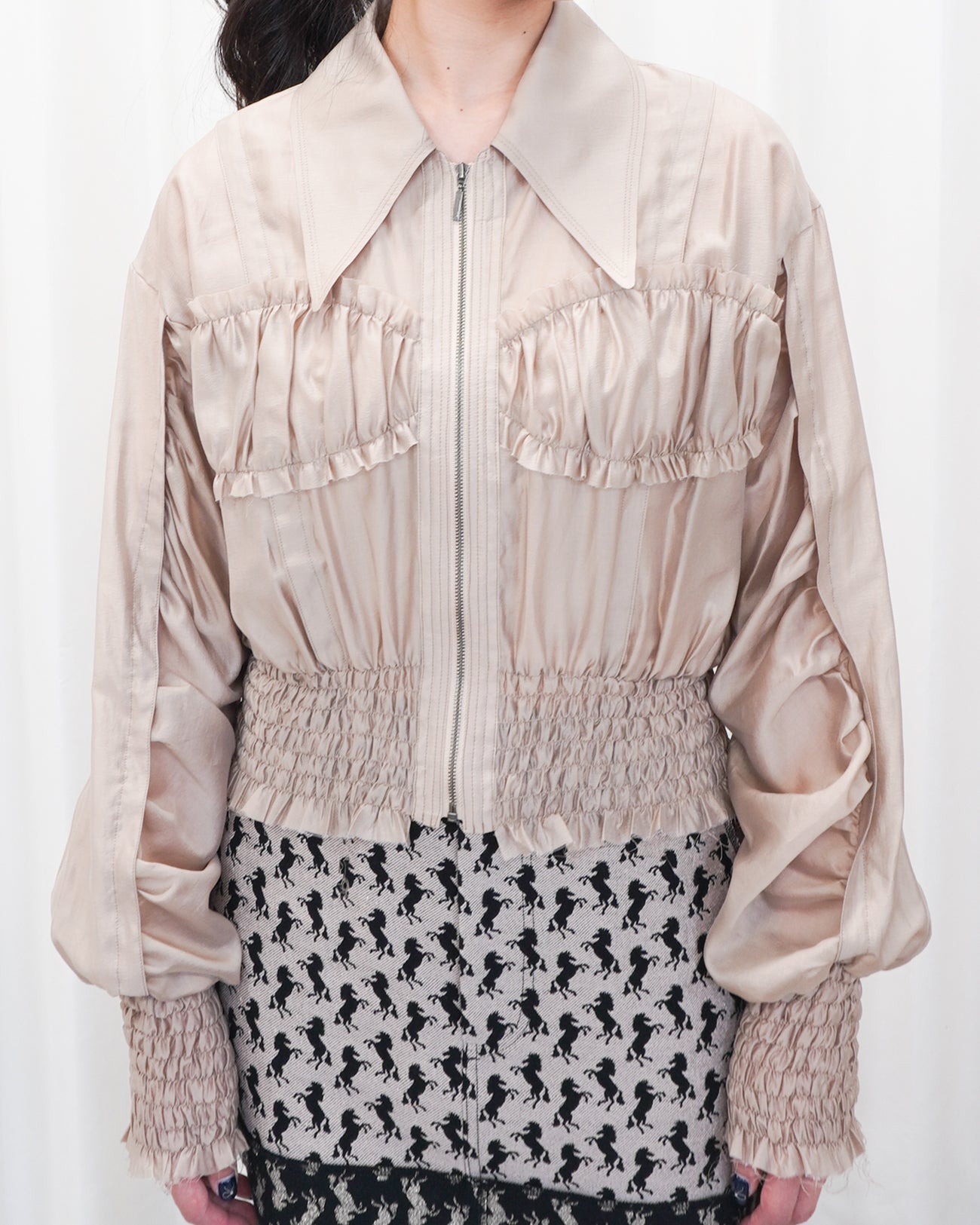 sheer shirring blouson