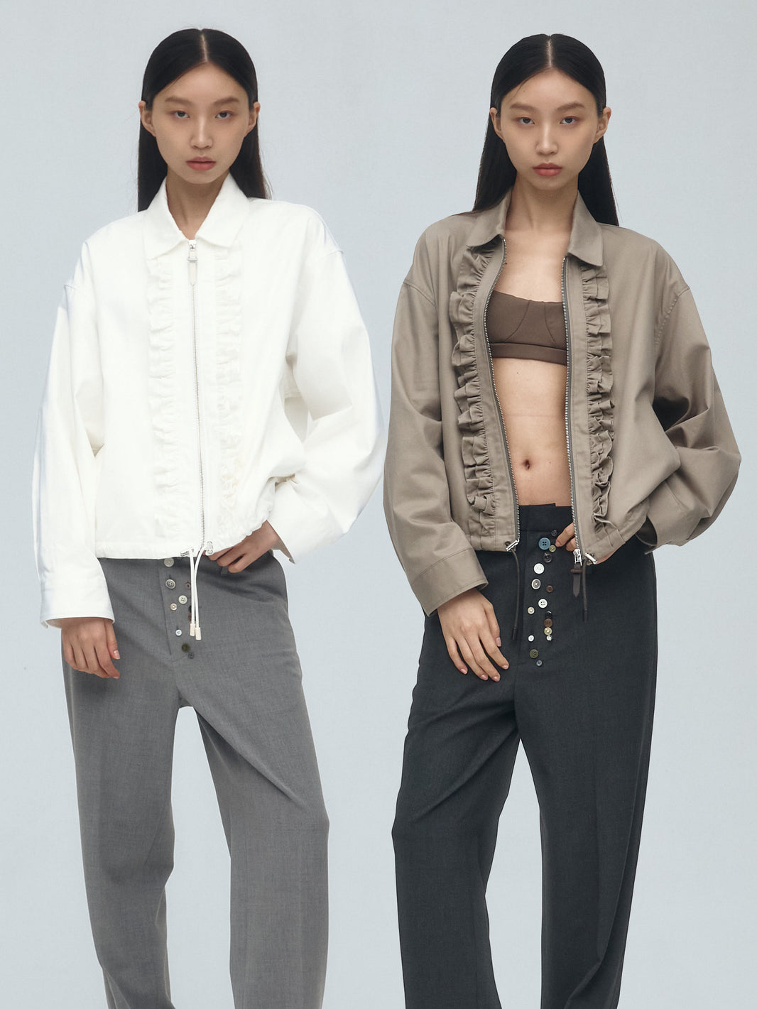 ruffled zip blouson