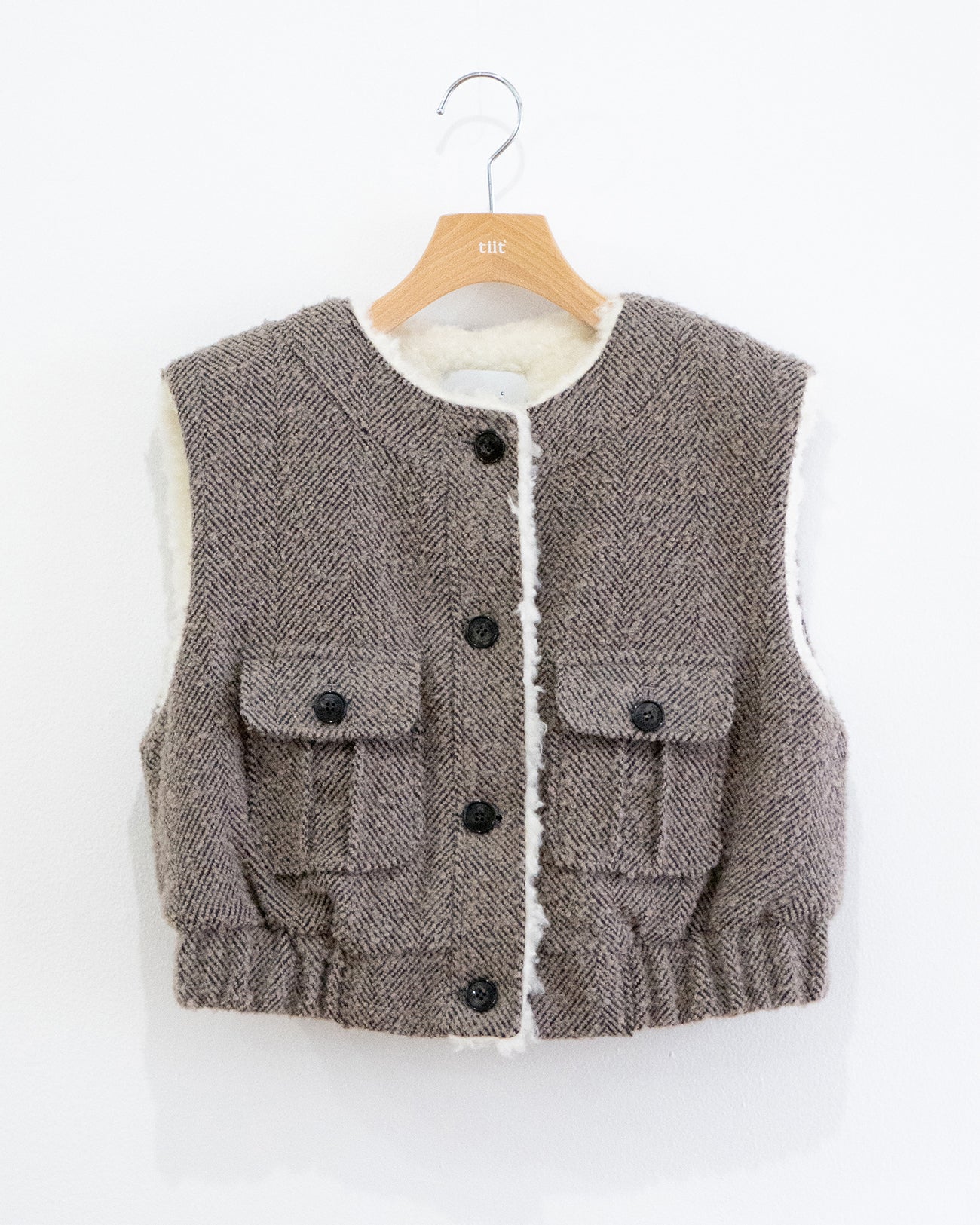 herringbone no collar gilet