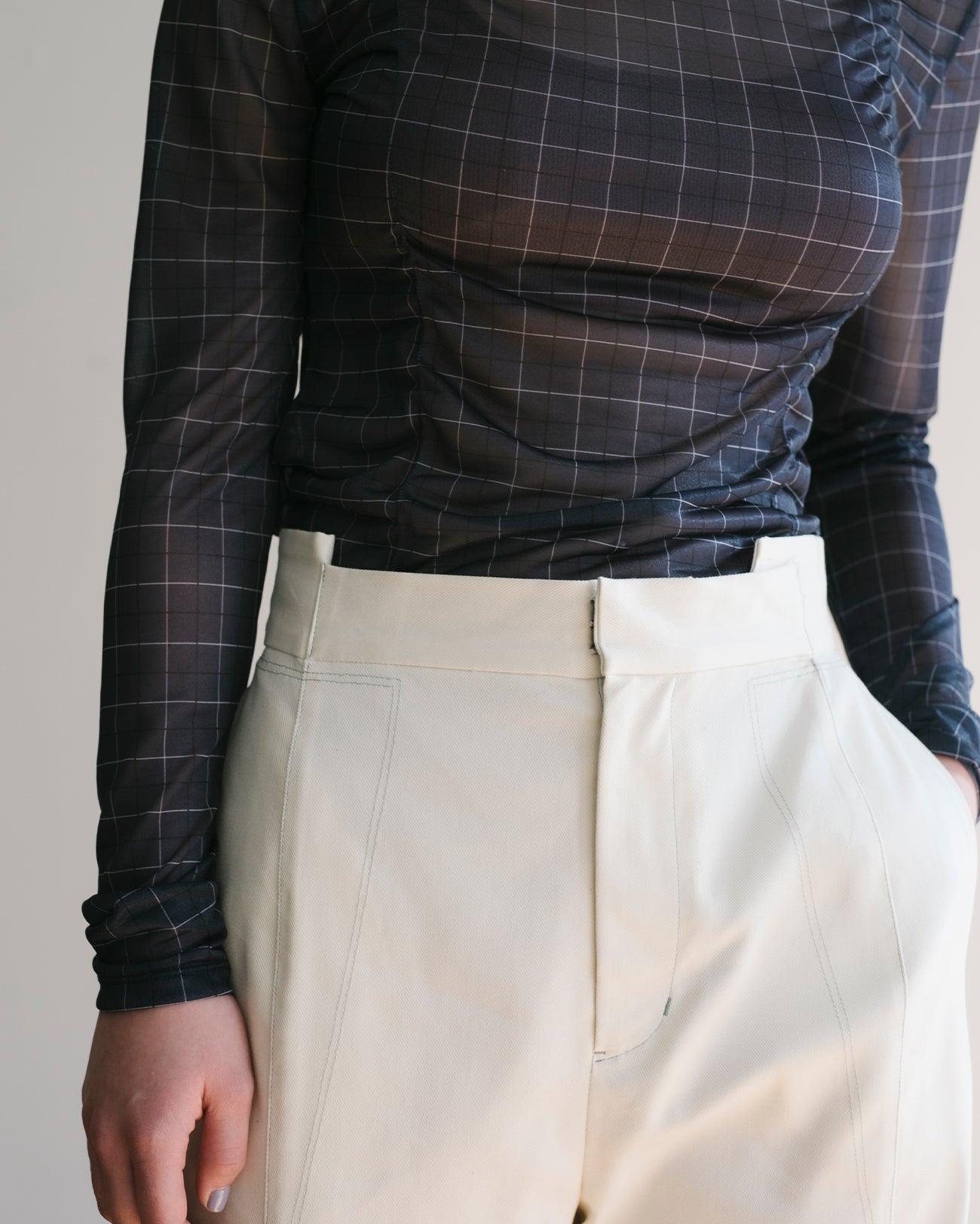 sheer check tulle tops