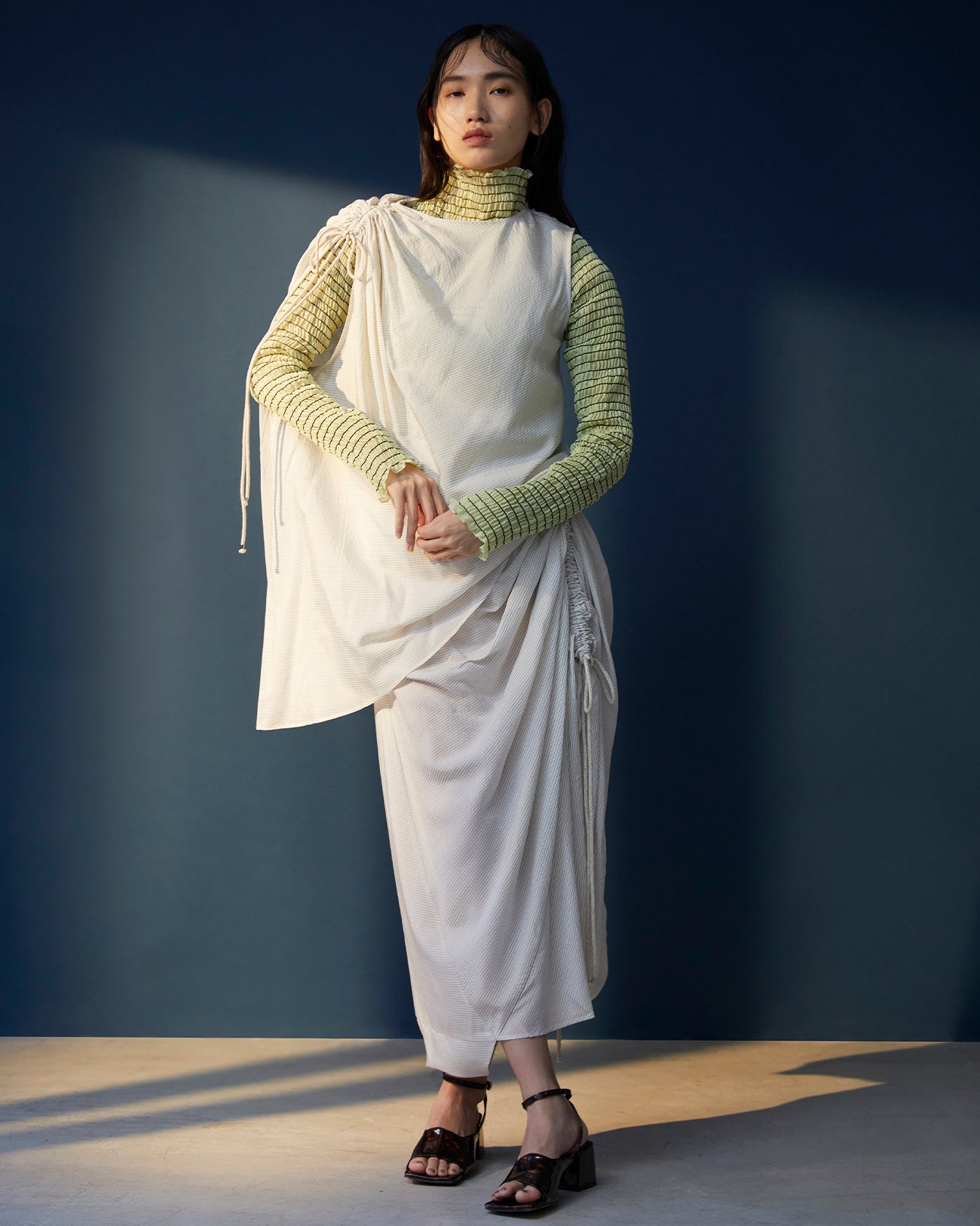 shirring high necked tops