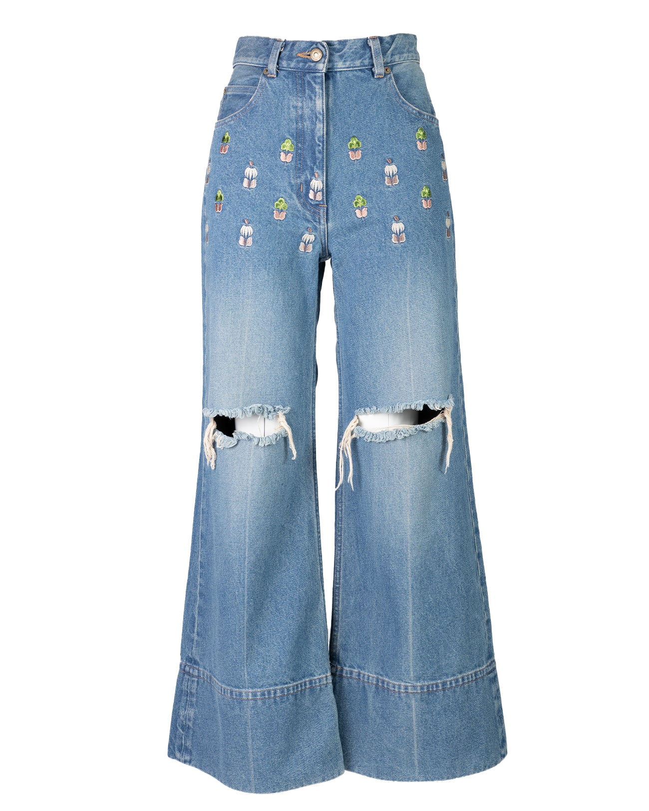 flower emb crash denim pants (indigo)