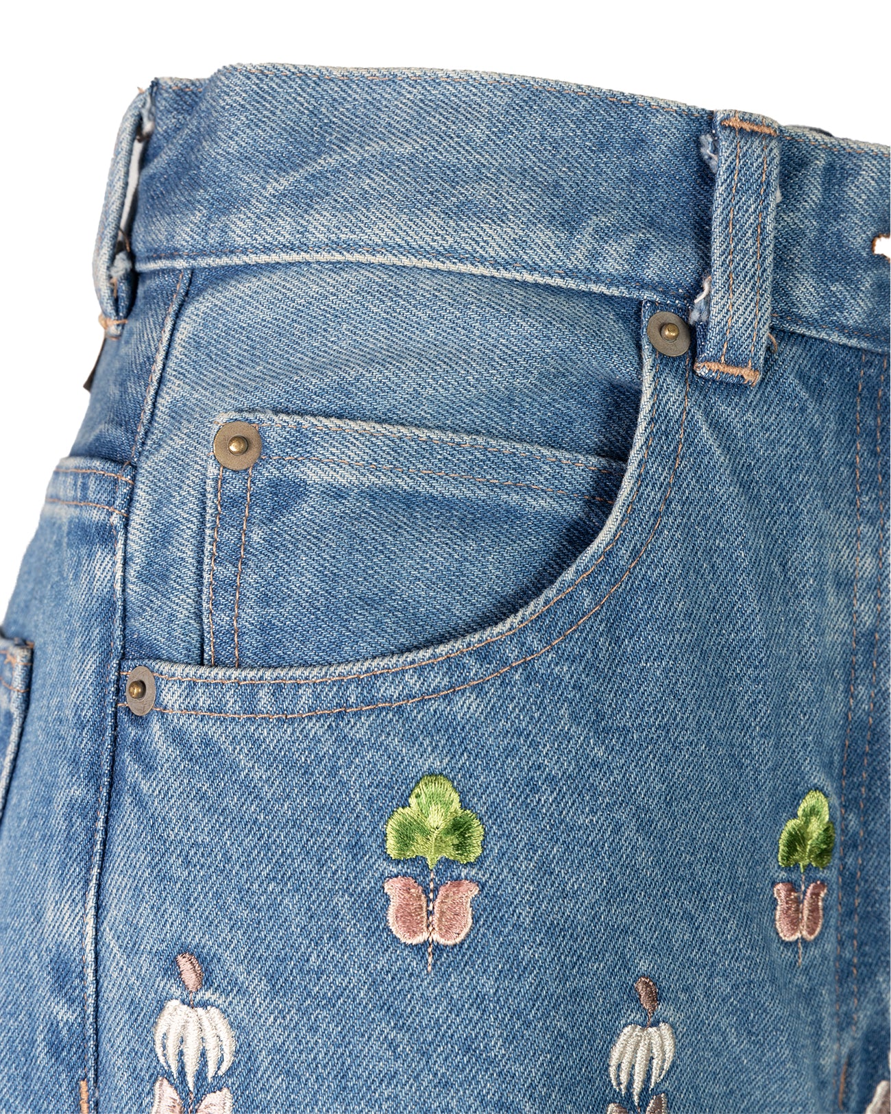 flower emb crash denim pants (indigo)