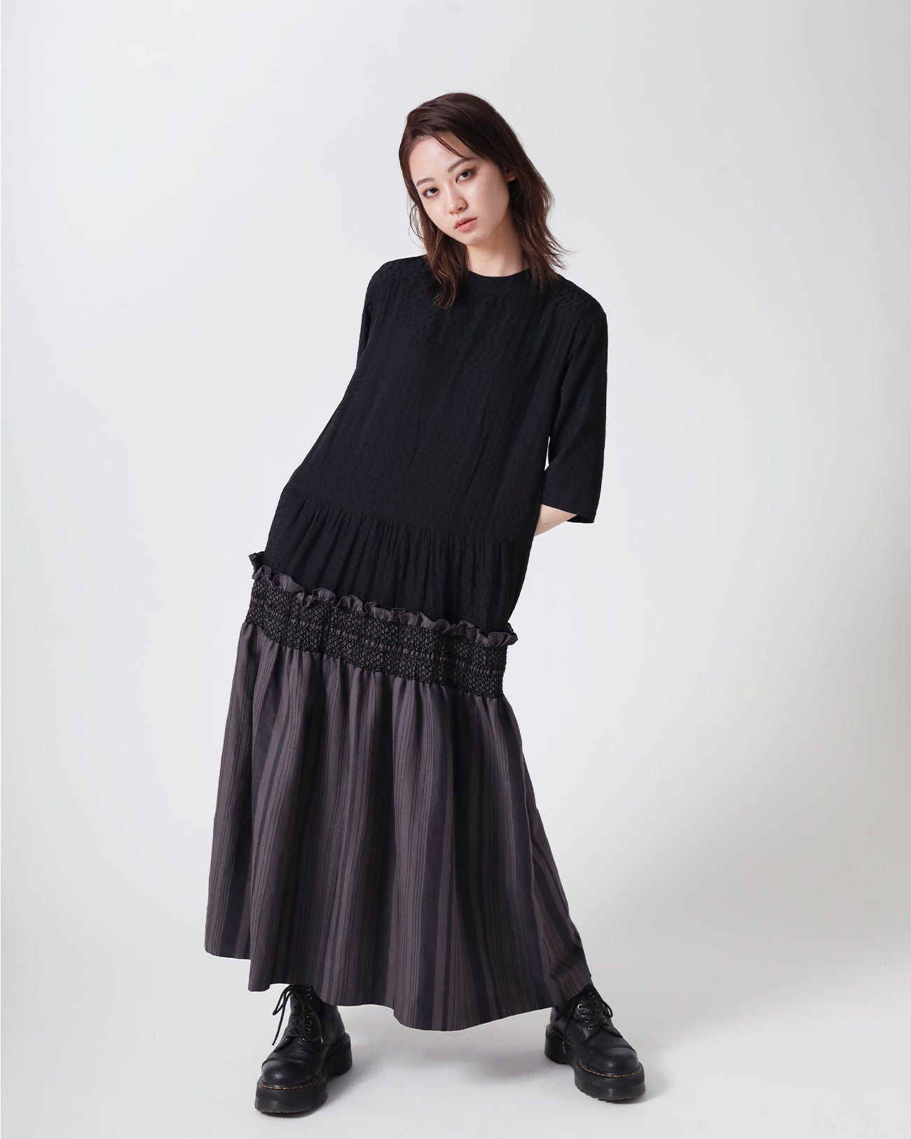 stripe smocking dress – tiit tokyo