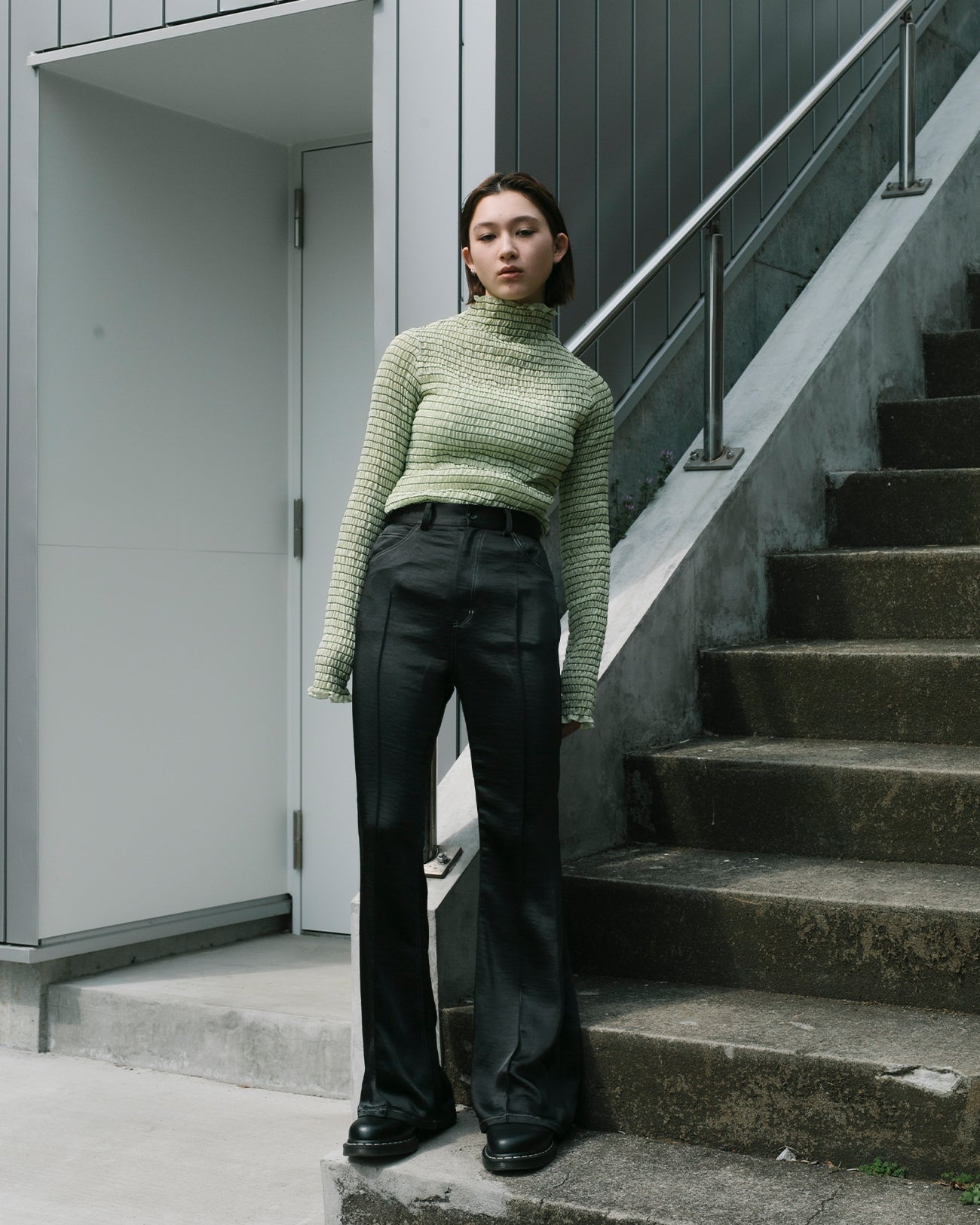 shirring high necked tops