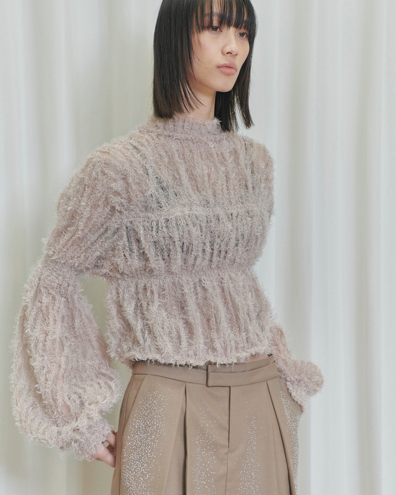 tulle shirring blouse