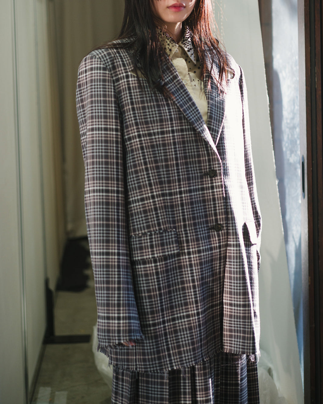 tartan peaked lapel tailored jacket