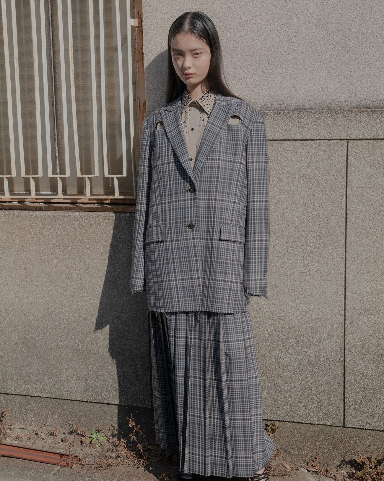 tartan peaked lapel tailored jacket