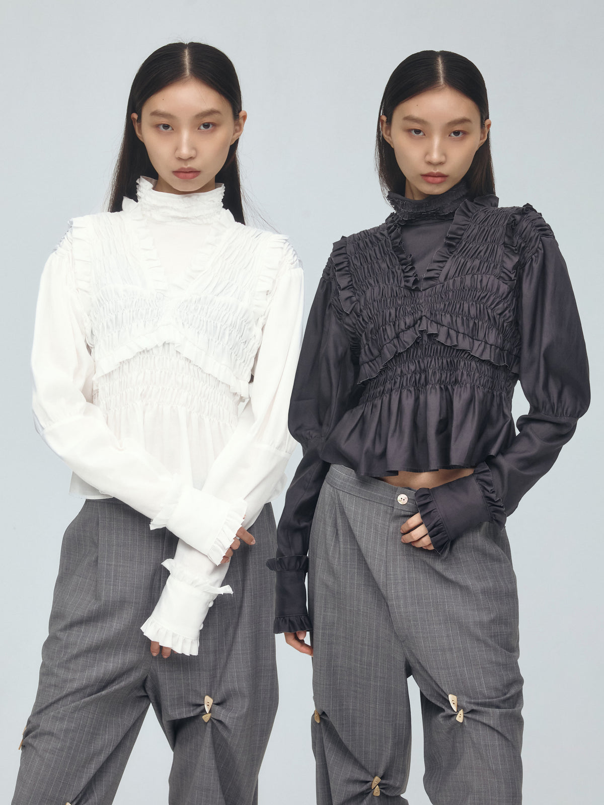 shirring frill blouse