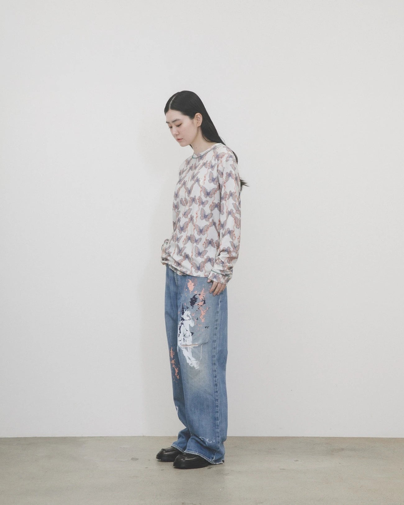 バタフライプリントロングTシャツ