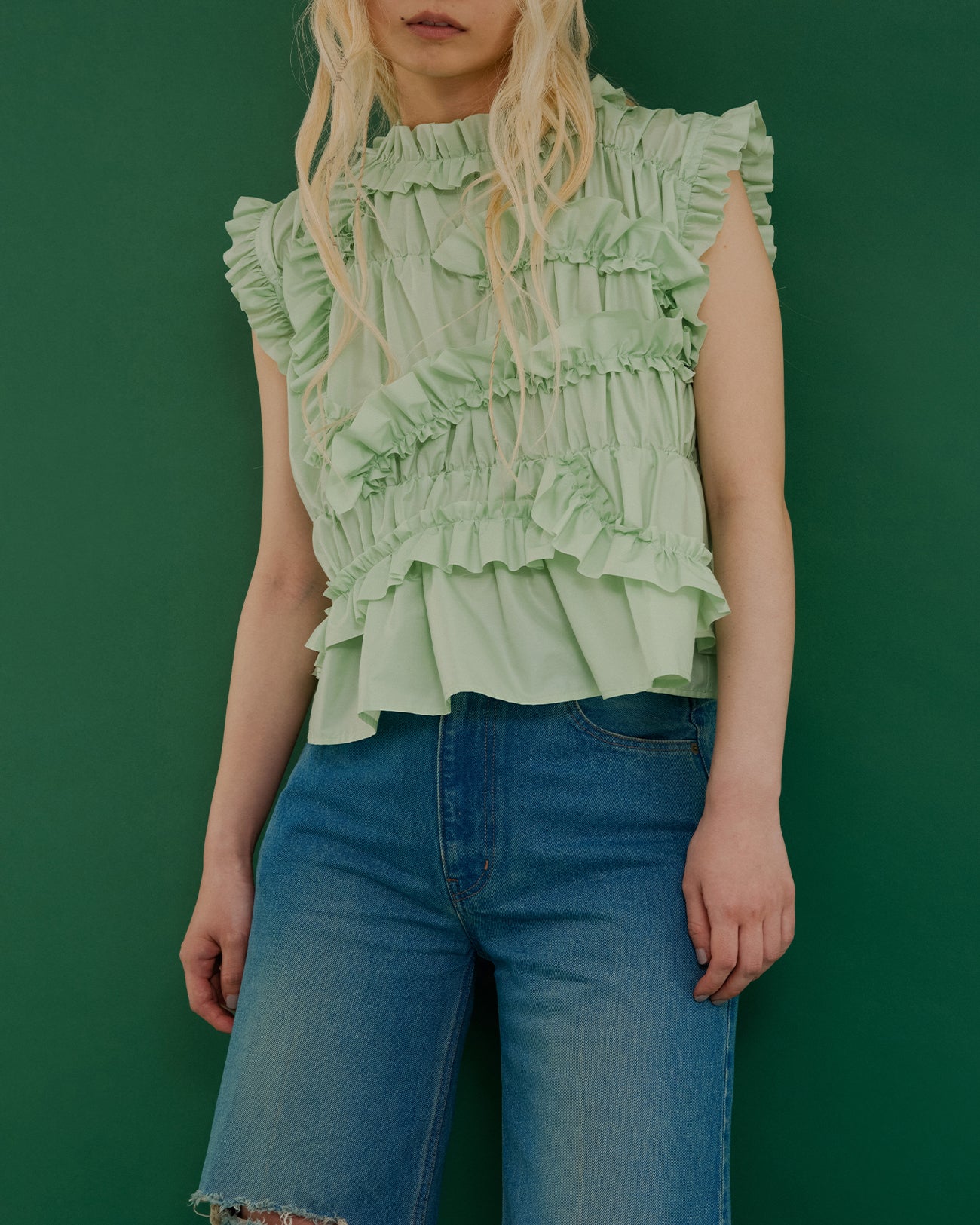 tiit tokyo flocky tulle frill tops-